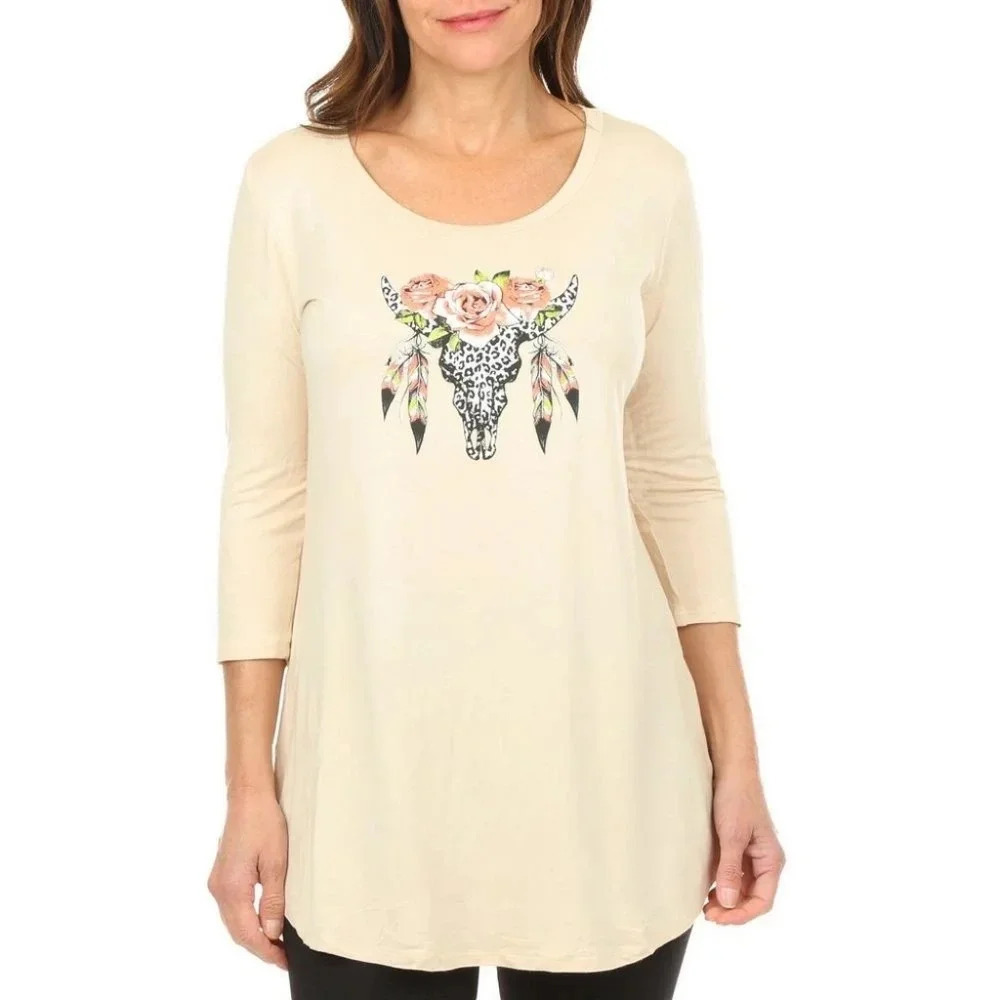 SCARLETT | Floral Longhorn Graphic Tee in Tan sz S - Picture 15 of 15